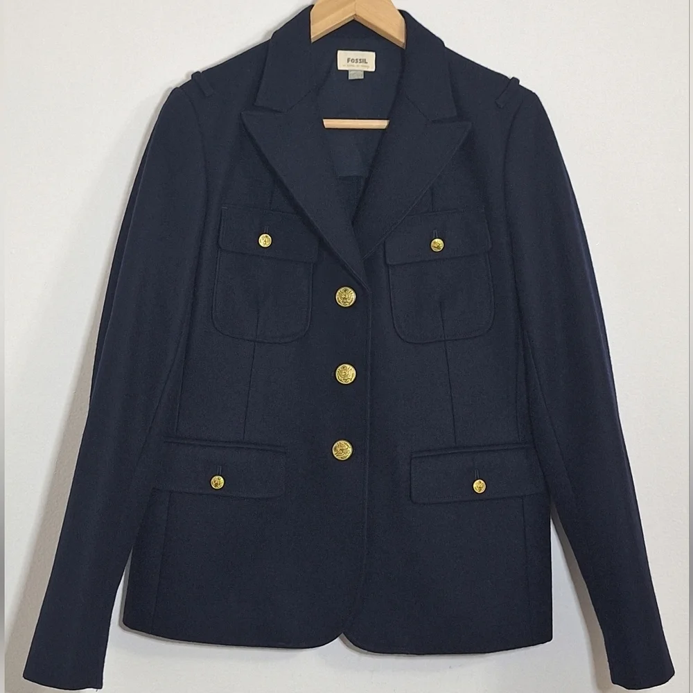 FOSSIL Women's Navi Blue Blazer with Gold Accents